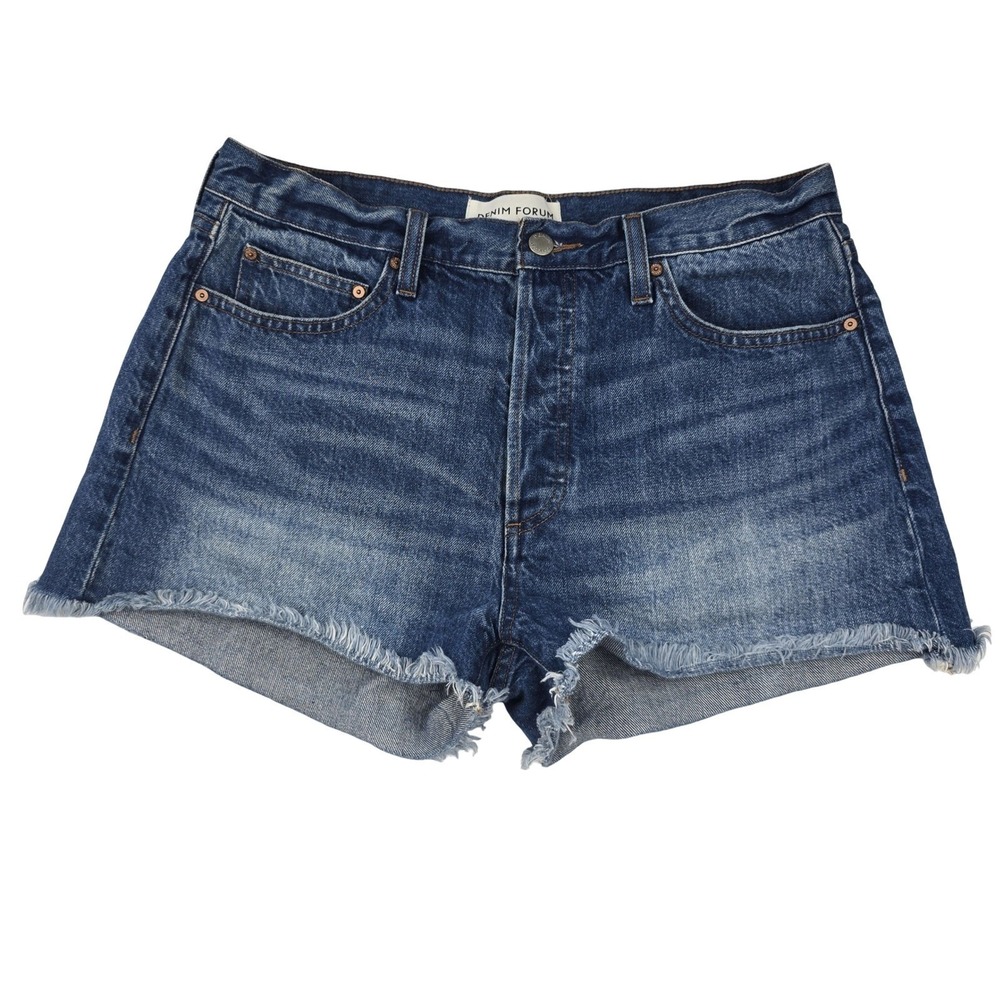 Denim Forum The Ex-BF Hi-Rise Denim Short Women 29 Blue Cutoff Raw Hem Aritzia